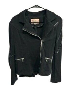 Tumbleweed Small Black Chain Detail Moto Jacket Polyester Gothic Alt Aesthetic